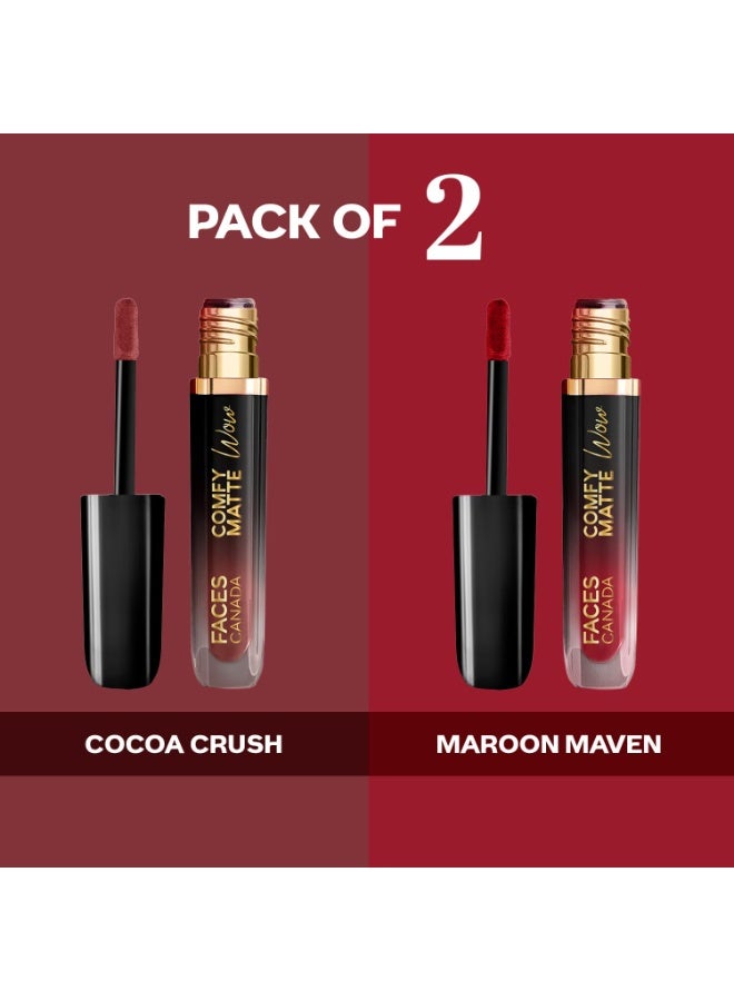 FACESCANADA Comfy Matte Wow Liquid Lipstick - The Bold Edit, (3.8ml x 2) | Cocoa Crush 07 + Maroon Maven 05 | Long Lasting | Matte Finish | Lipstick Combo | Pack of 2 - Image 4
